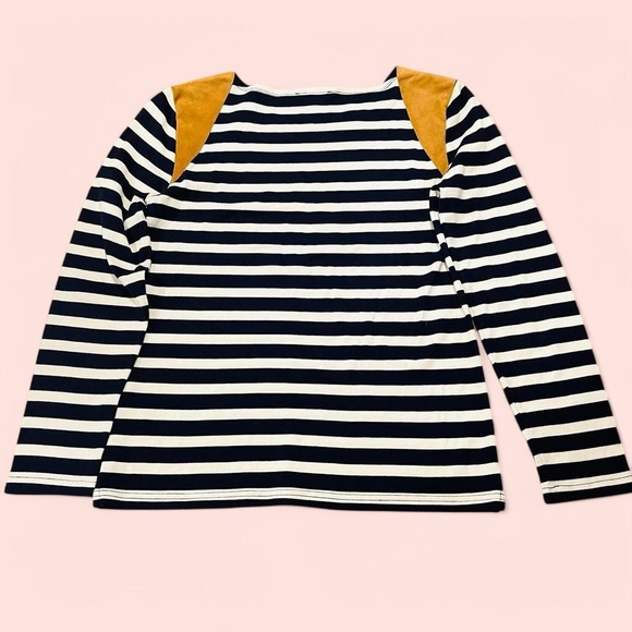 J. Crew Striped Long Sleeve Leather Capped Shoulders Top Size Small - Picture 6 of 7